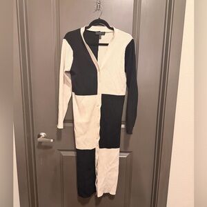 Eloquii Black and Ivory Colorblock Ribbed Cardigan sweater dress